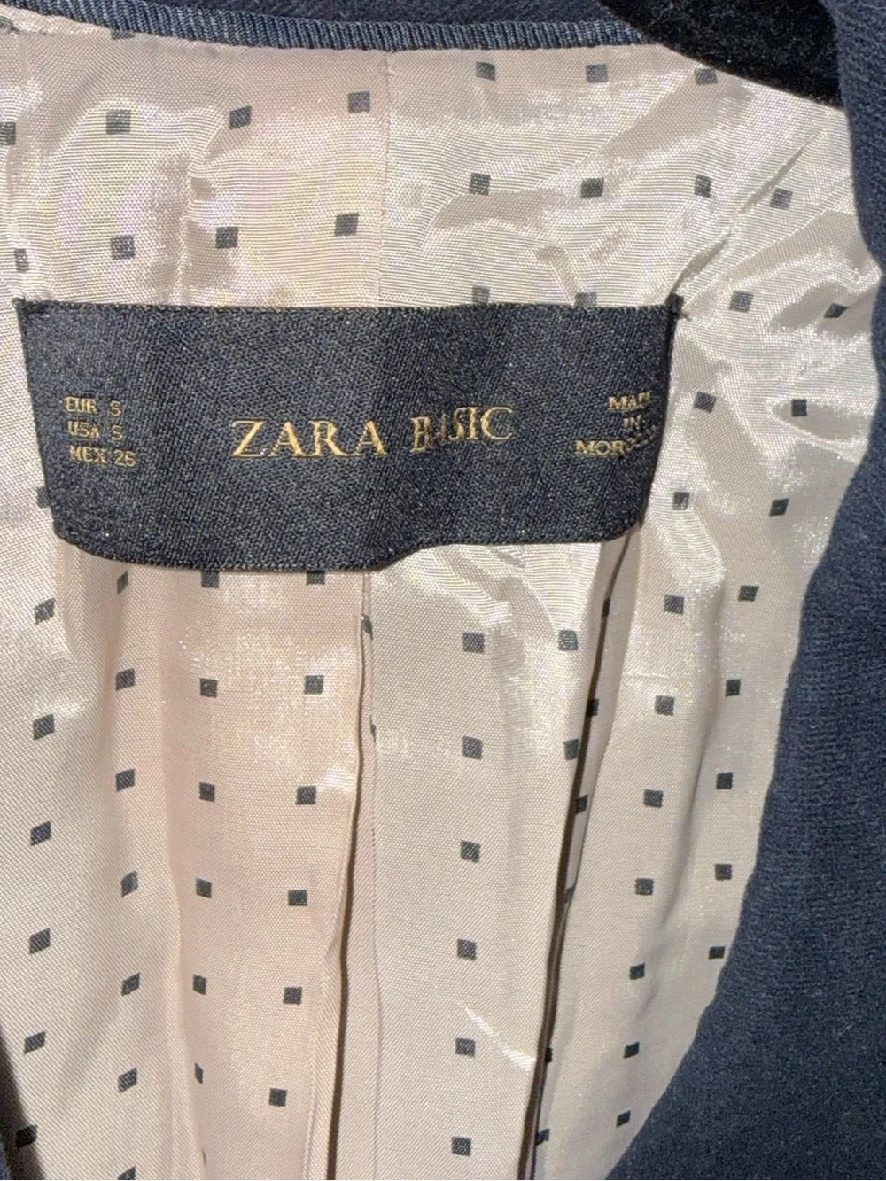 Zara Navy Blue Suede Elbow Patch Equestrian Blazer Small